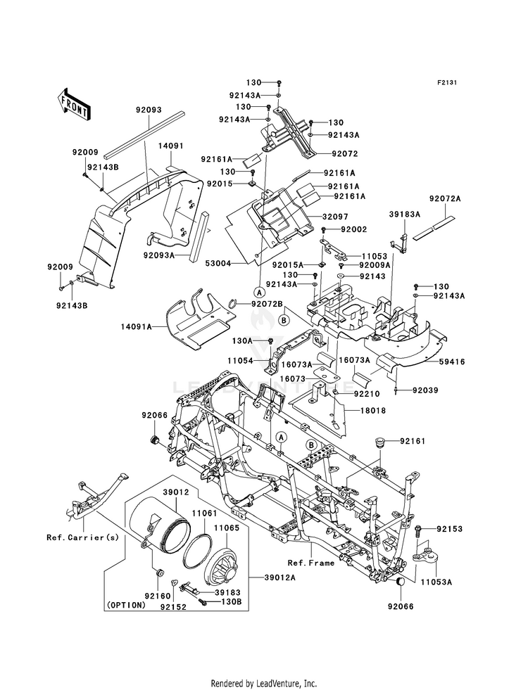 Frame Fittings KVF650F8F Brute Force 650 4x4i (2008) Schematic