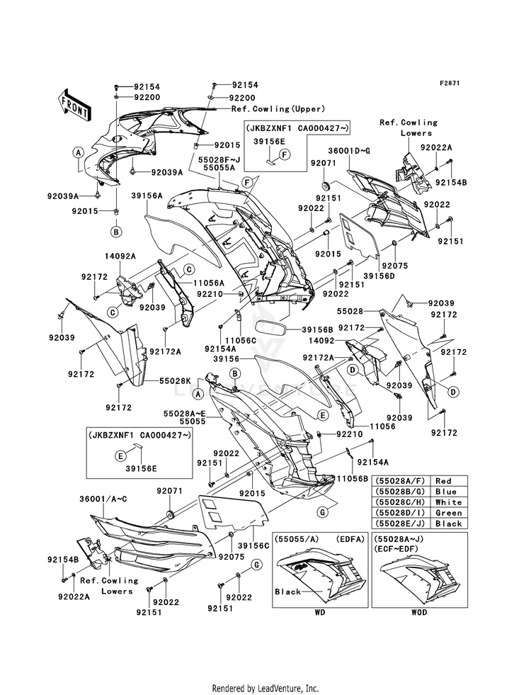 Cowling (Center) ZX1400EDF Ninja ZX-14R (2013) Schematic