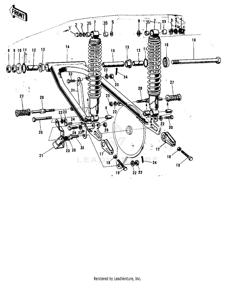 Swing Arm/Shock Absorbers ('74-'75 F9-B/ Schematic