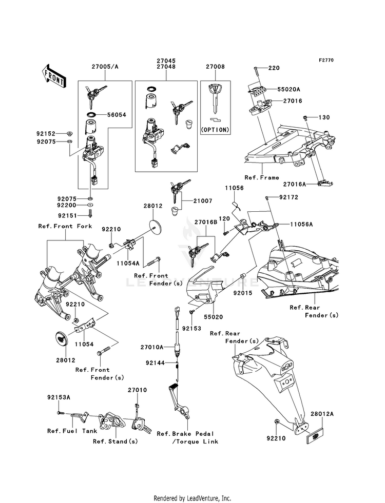 Ignition Switch/Locks/Reflectors ZX1400EDF Ninja ZX-14R (2013) Schematic