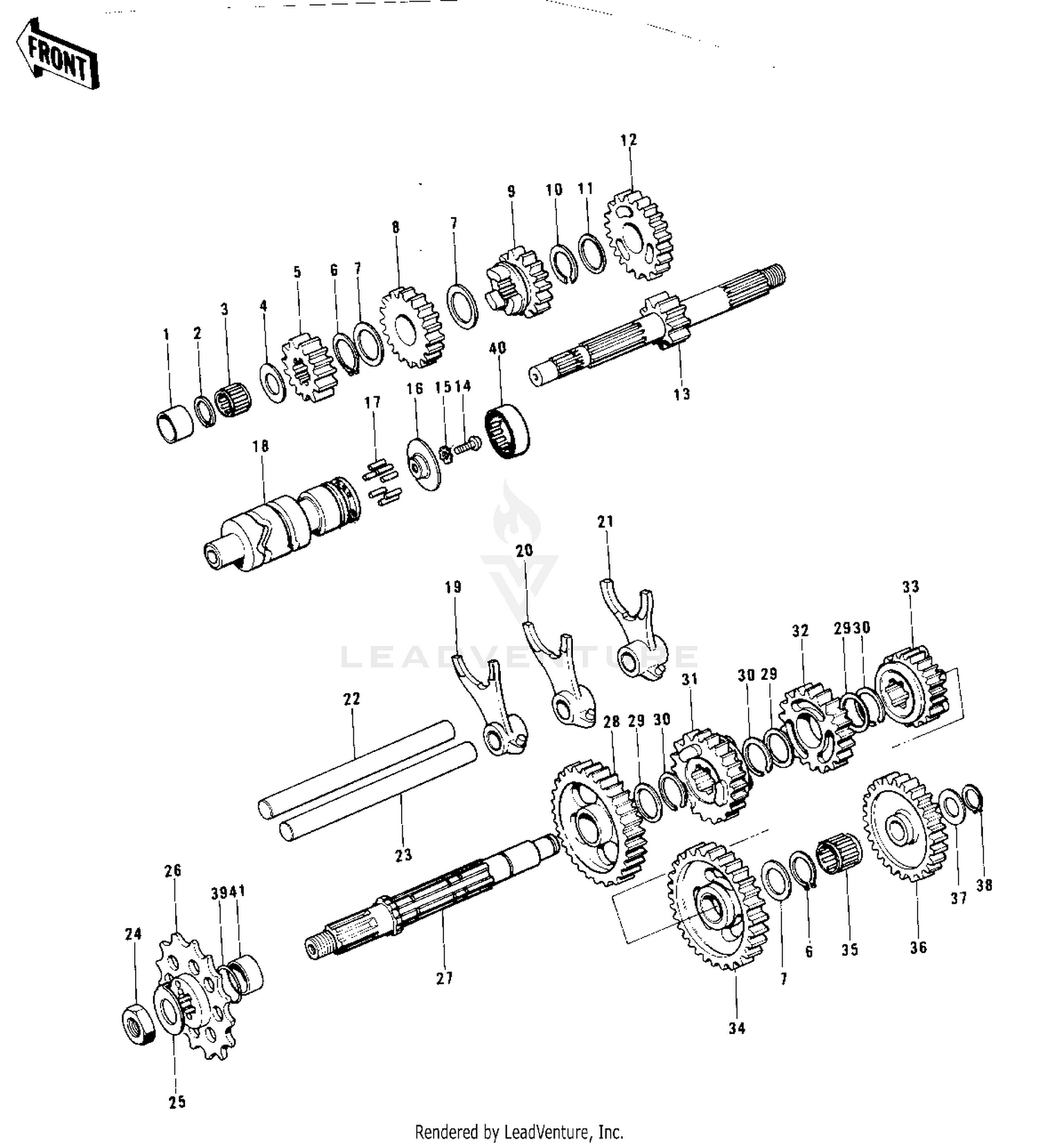 TRANSMISSION/CHANGE DRUM & FORKS ('74 KX