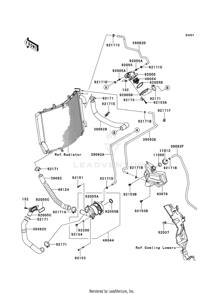 Water Pipe ZX1400EDF Ninja ZX-14R (2013) Schematic