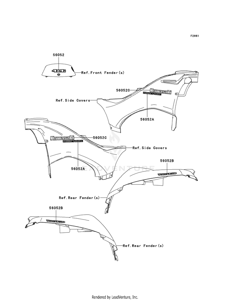 Decals (B6f) KVF750B6F Brute Force 750 4x4i (2006) Schematic