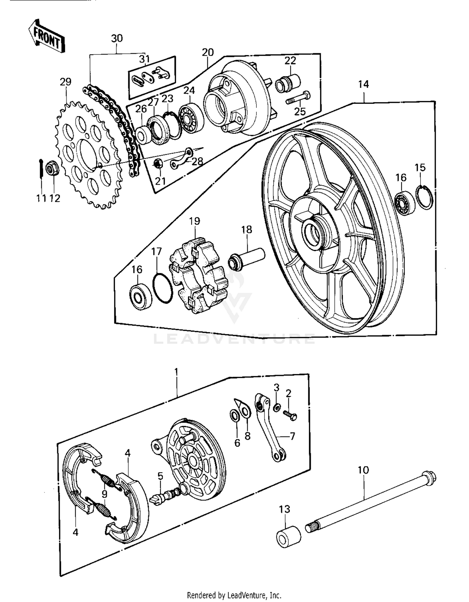 REAR WHEEL/HUB/BRAKE/CHAIN ('80 A1)