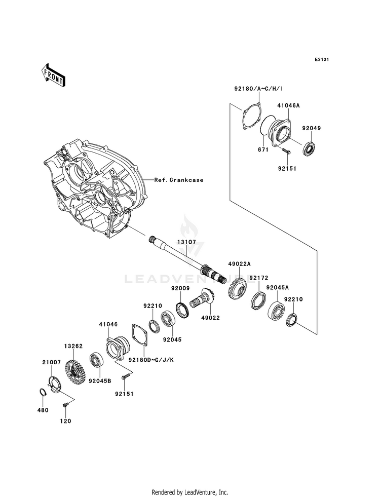 Front Bevel Gear KVF750D8F Brute Force 750 4x4i (2008) Schematic