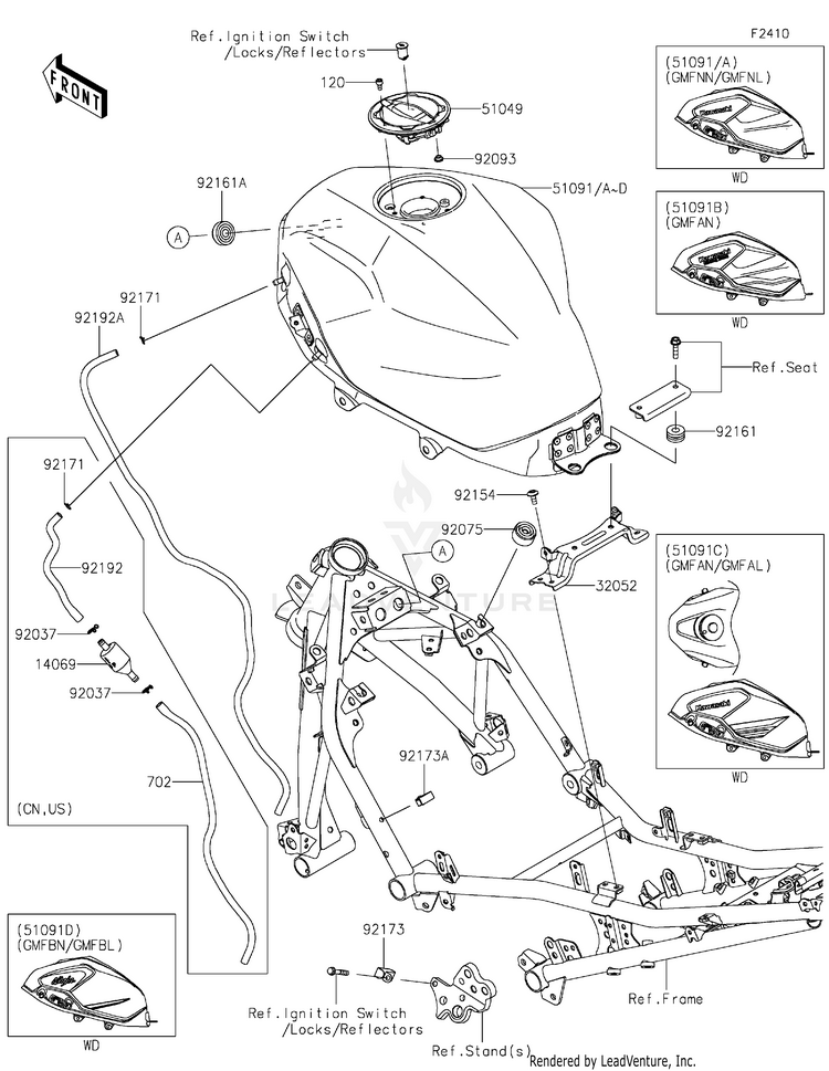 Fuel Tank EX400GMFAL Ninja 400 ABS (2021) Schematic