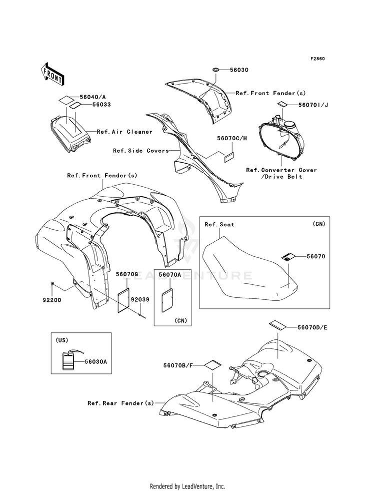 Labels KVF750-A1 Brute Force 750 4x4i (2005) Schematic