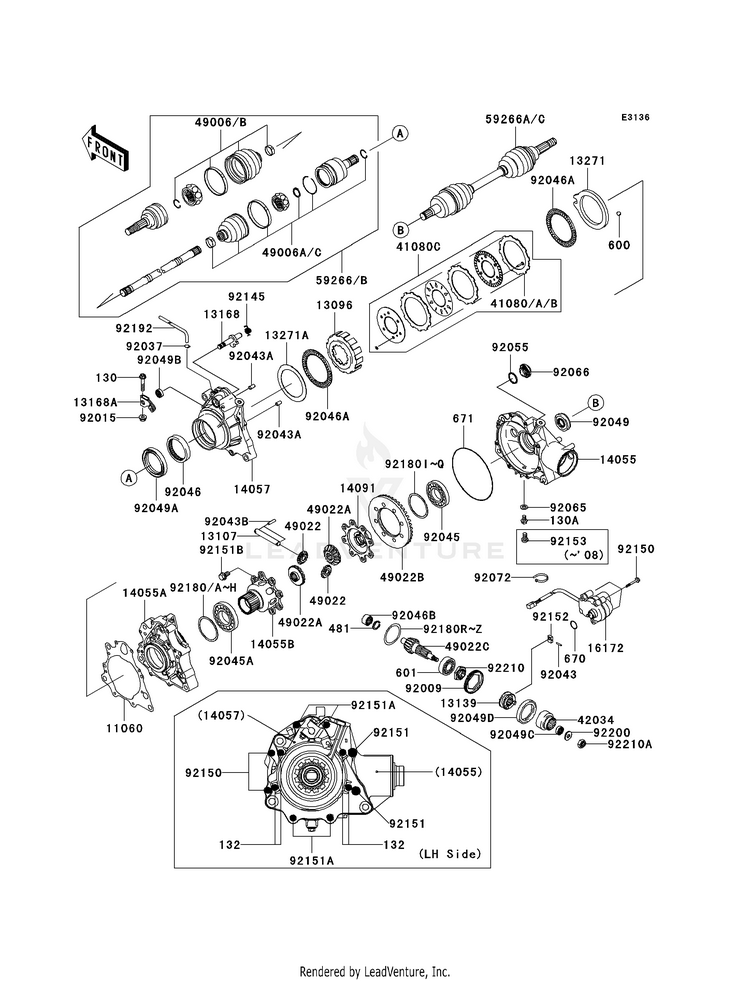 Drive Shaft-Front KVF650G8F Brute Force 650 4x4i Hardwoods Green HD (2008) Schematic