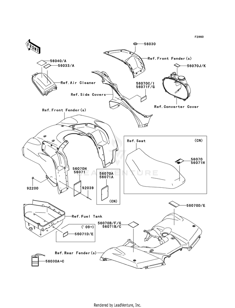 Labels KVF650F8F Brute Force 650 4x4i (2008) Schematic