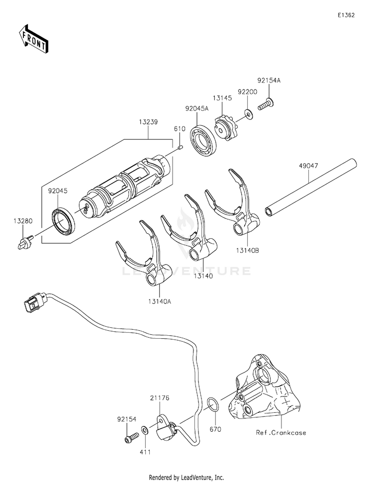 Gear Change Drum/Shift Fork(S) Schematic
