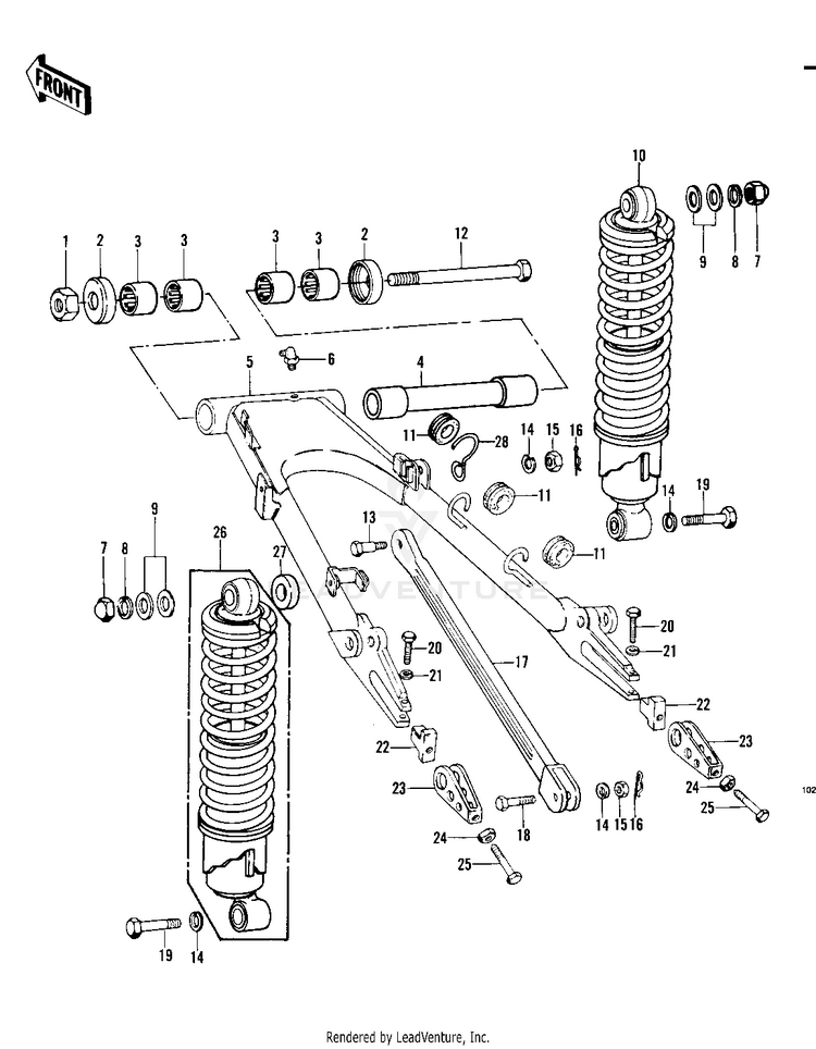 Swing Arm/Shock Absorbers ('79-'81 C2/C3 Schematic