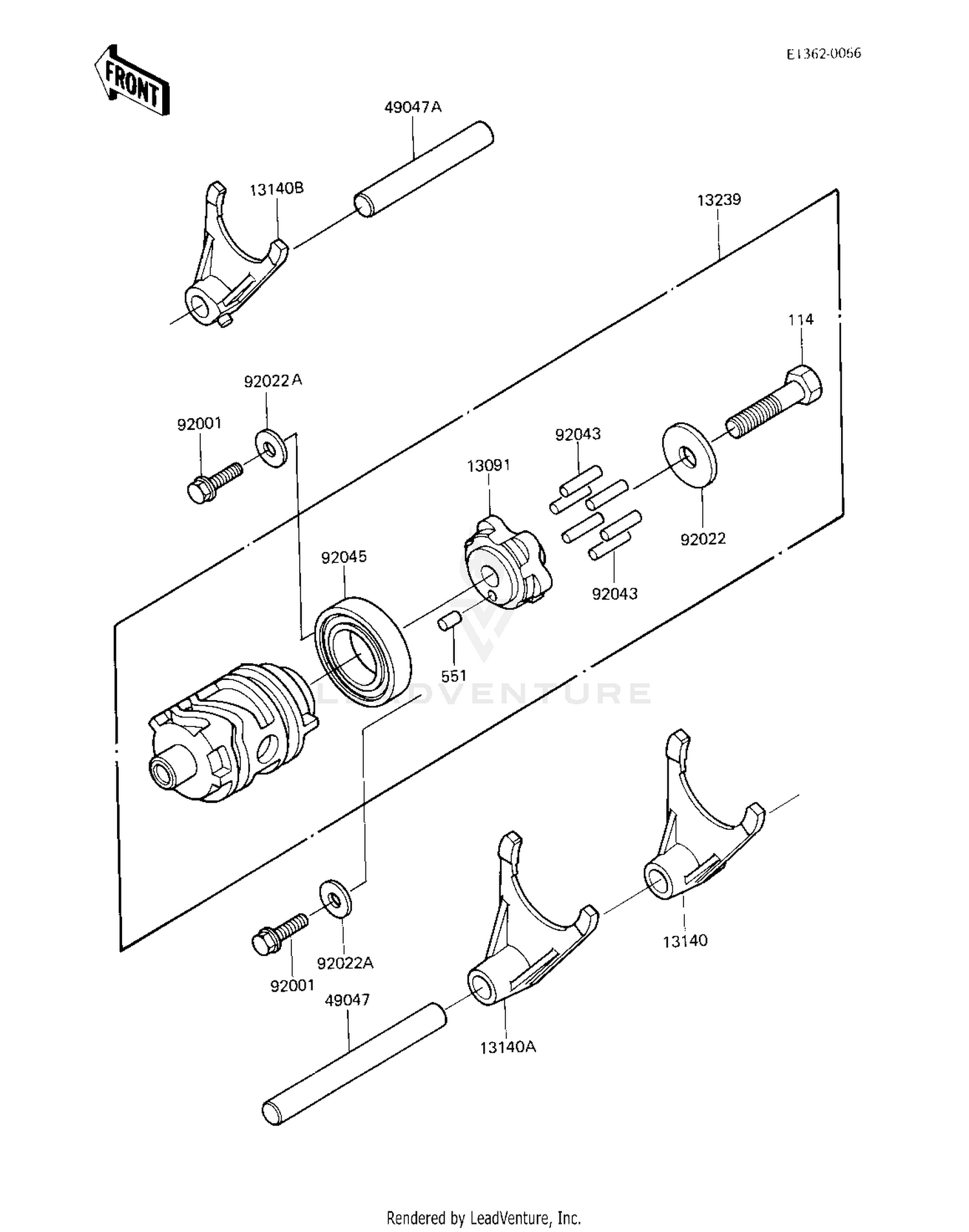 GEAR CHANGE DRUM & FORKS ('83 KX250-C1)