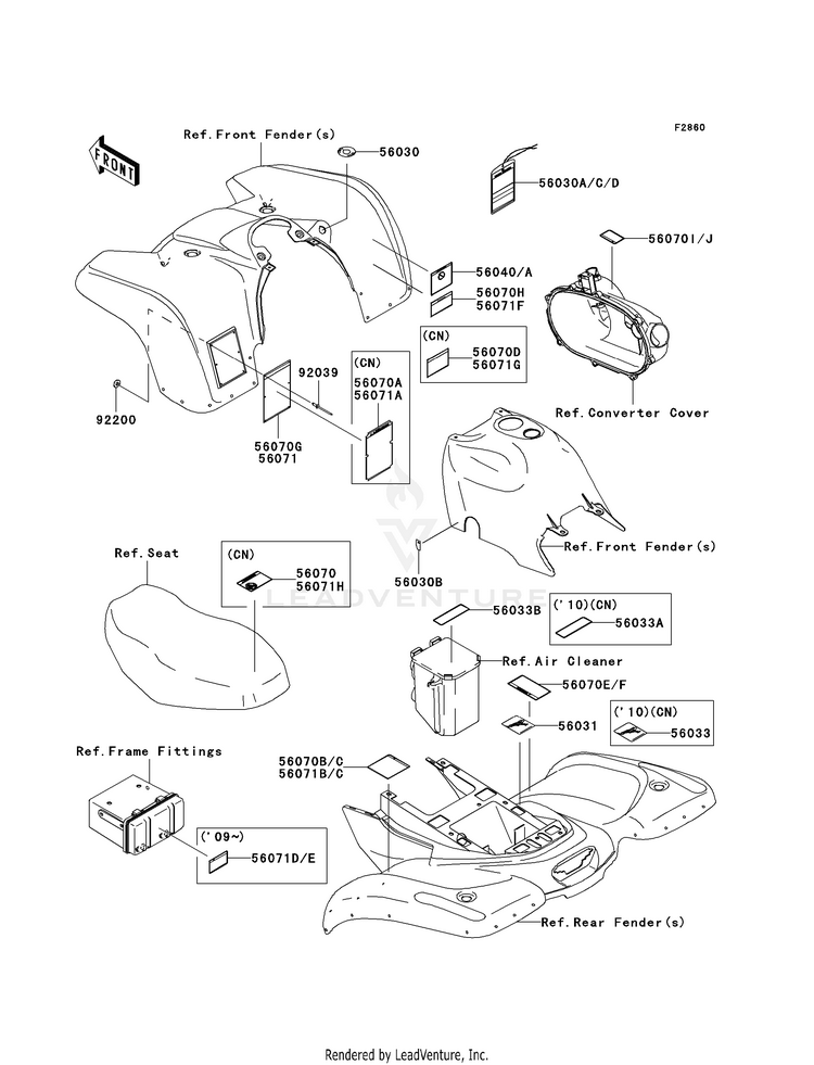 Labels KVF360AAF Prairie 360 4X4 (2010) Schematic