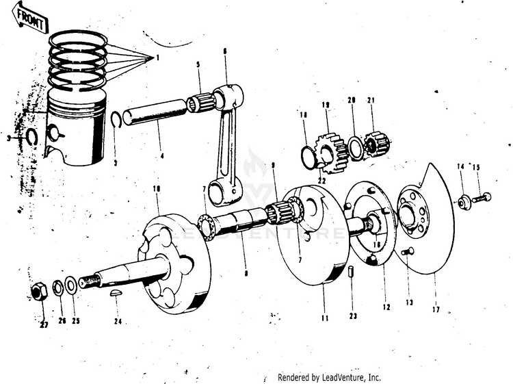 Crankshaft/Piston/Rotary Valve ('74-'75 Schematic