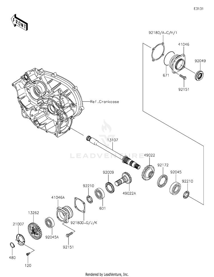 Front Bevel Gear KVF750LLF Brute Force 750 4x4i (2020) Schematic