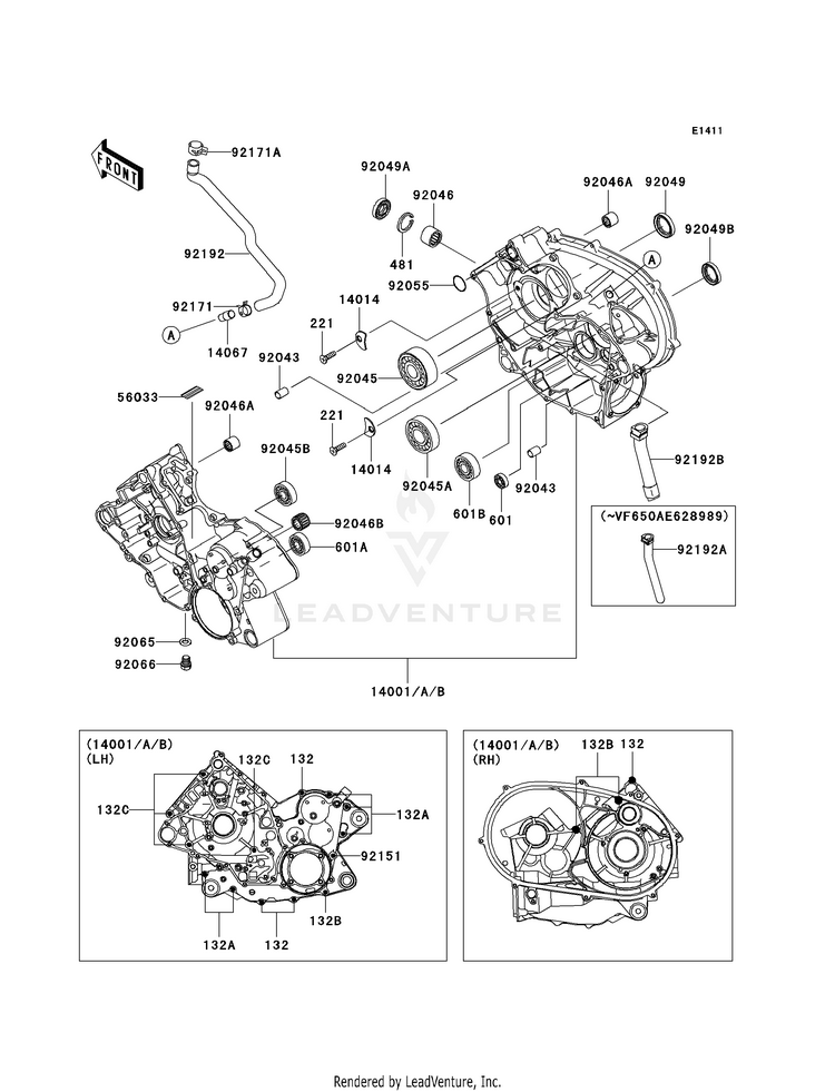 Crankcase KVF650F8F Brute Force 650 4x4i (2008) Schematic