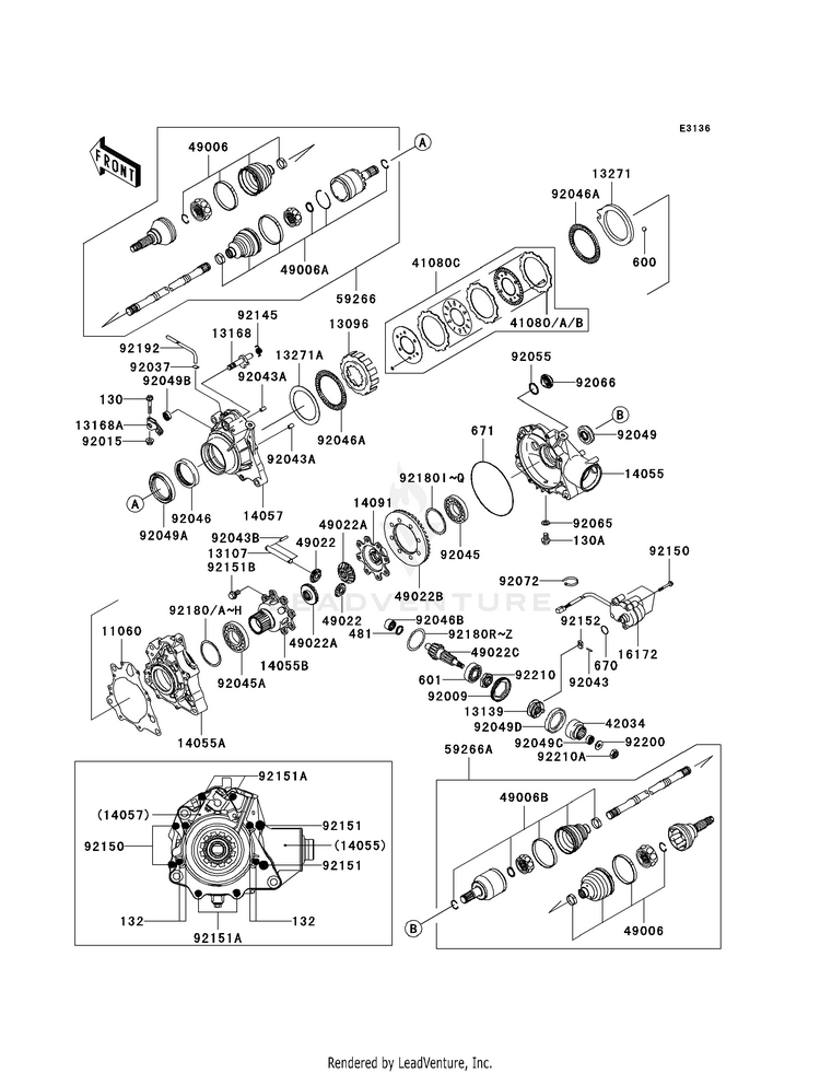 Drive Shaft-Front KVF750E8F Brute Force 750 4x4i Hardwoods Green HD (2008) Schematic