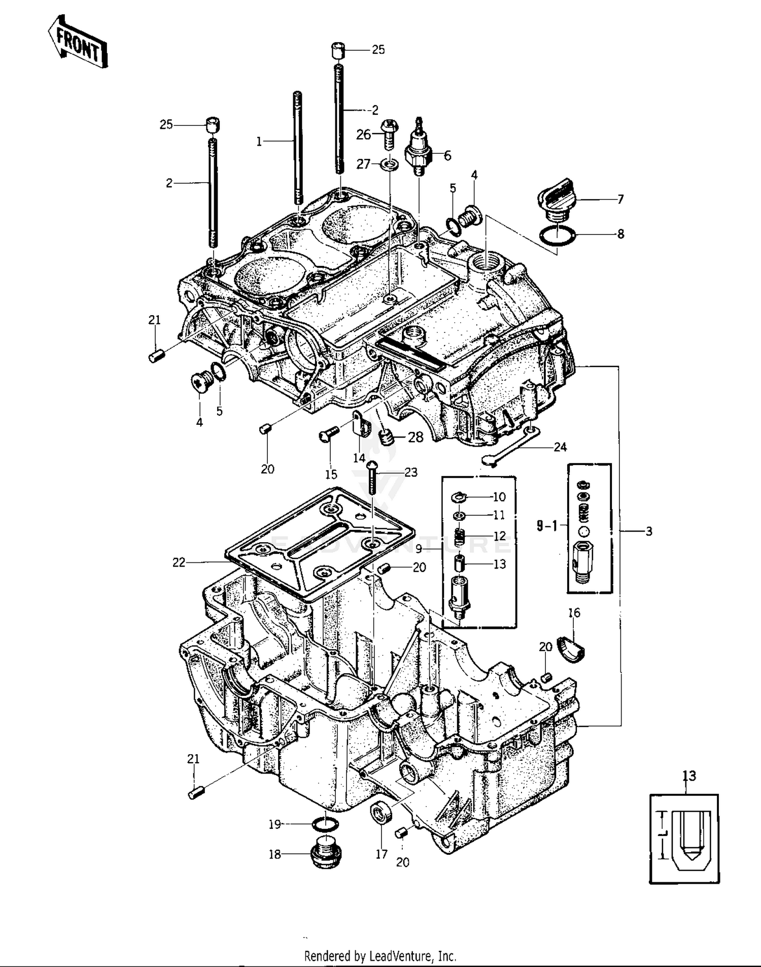 CRANKCASE ('76 -'77 KZ400 - D3/D4)