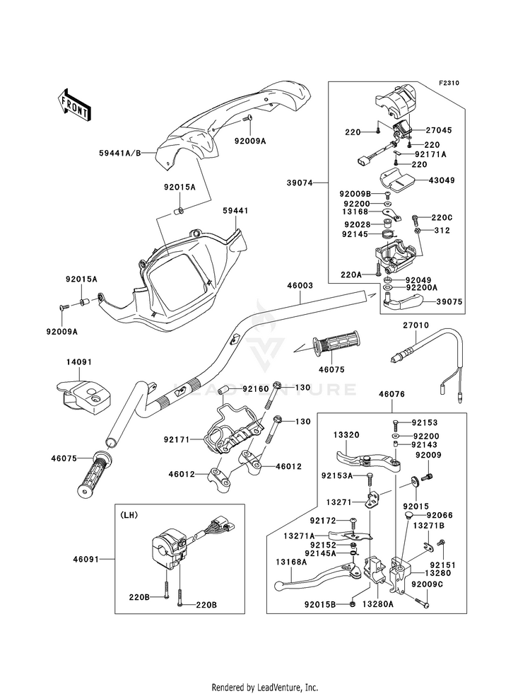 Handlebar KVF750F8F Brute Force 750 4x4i (2008) Schematic