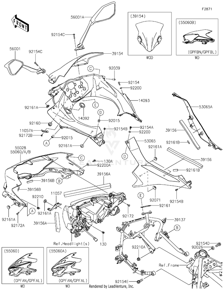 Cowling EX400GPFBL Ninja 400 ABS (2023) Schematic