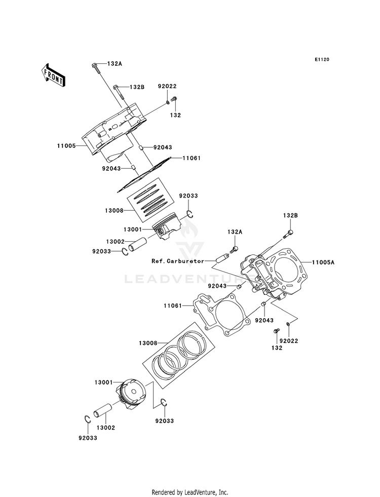 Cylinder/Piston(S) KVF650F8F Brute Force 650 4x4i (2008) Schematic