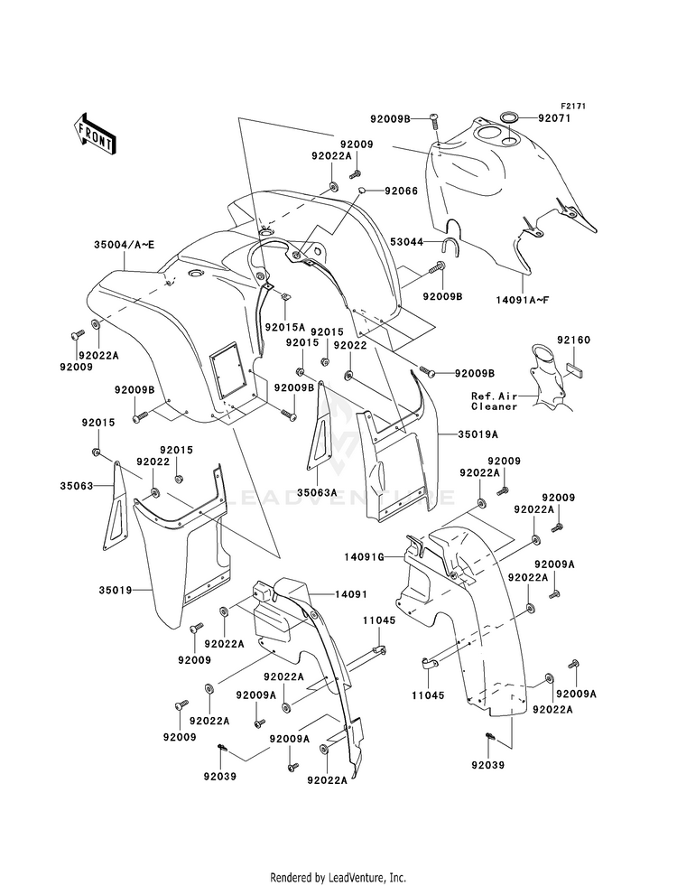 Front Fender(S) KVF360AAF Prairie 360 4X4 (2010) Schematic
