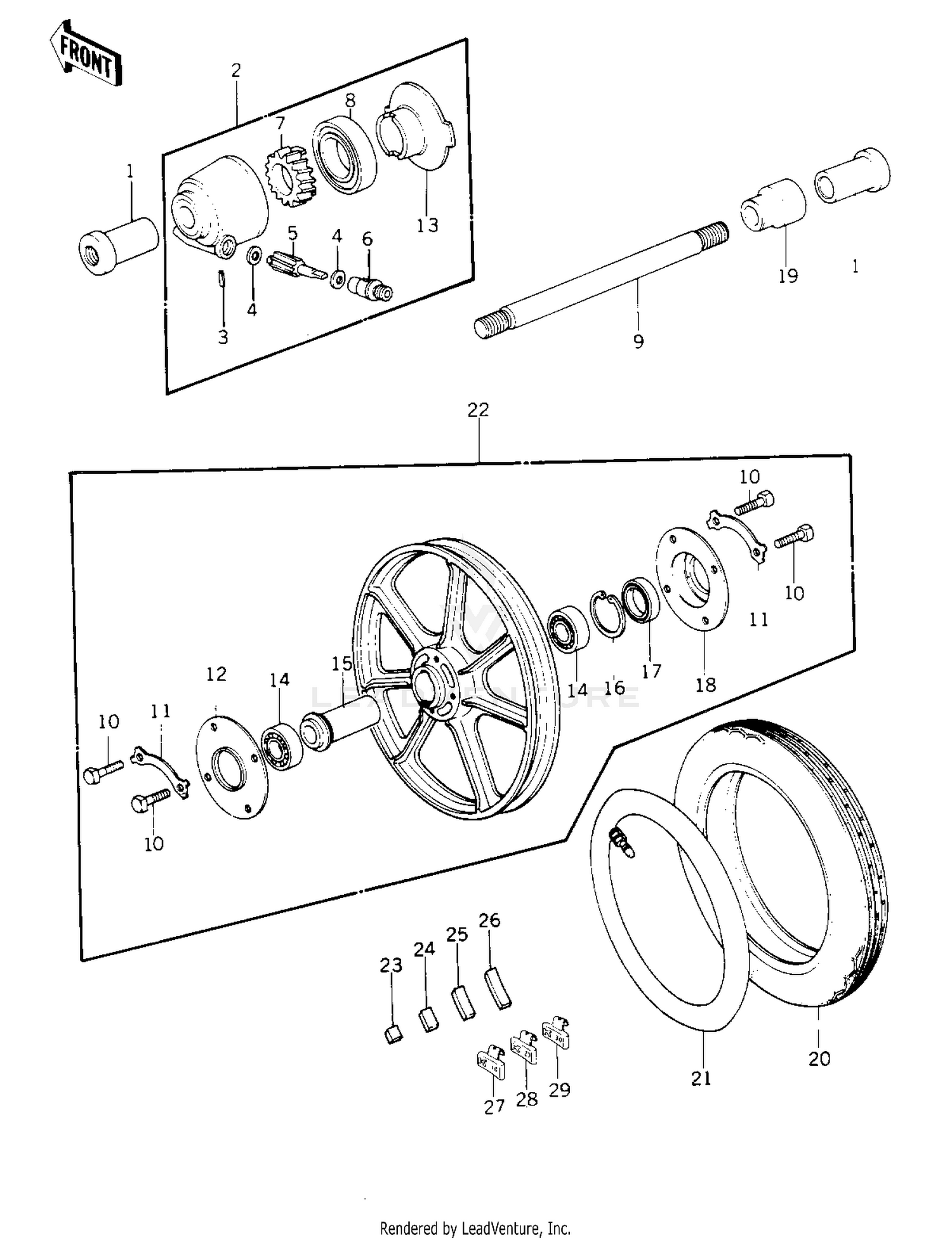 FRONT WHEEL/TIRE/HUB ('77-'78 B1/B2)