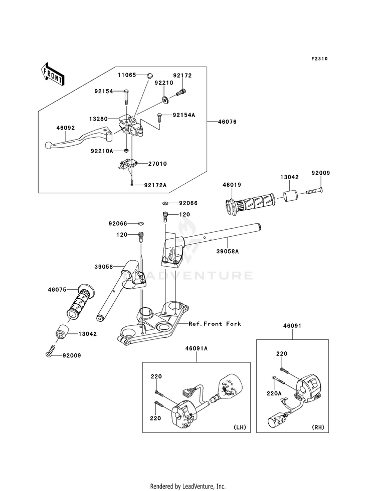 Handlebar EX300BEF Ninja 300 ABS (2014) Schematic