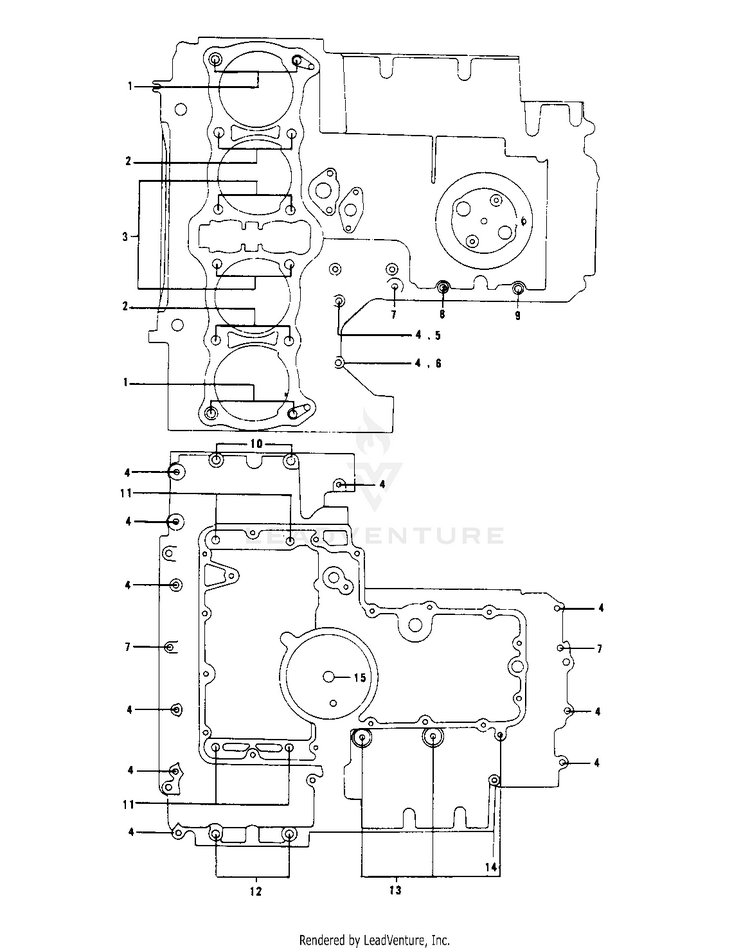 Crankcase Bolt & Stud Pattern ('78 C1/C1 Schematic