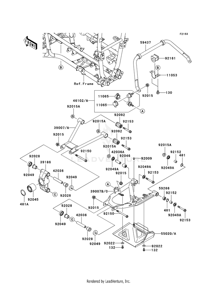 Rear Suspension KVF750A7F Brute Force 750 4x4i (2007) Schematic