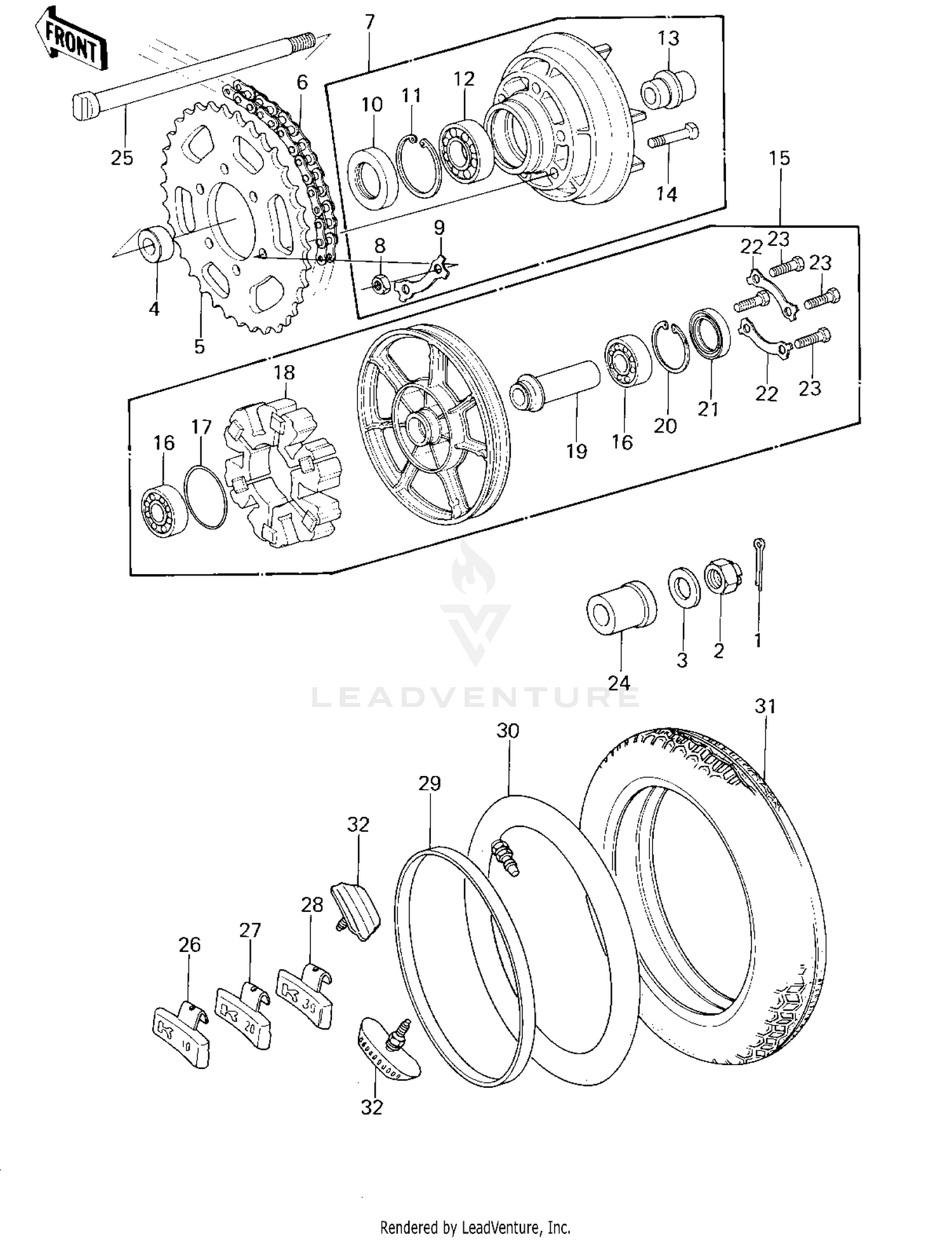 REAR WHEEL/TIRE/HUB/CHAIN ('78 D1)