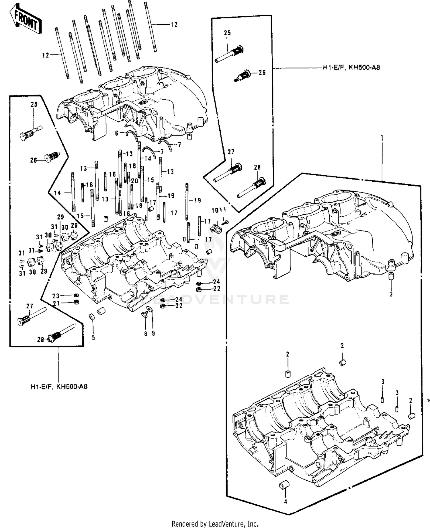 CRANKCASE ('73-'75 D/E/F & '76 A8)