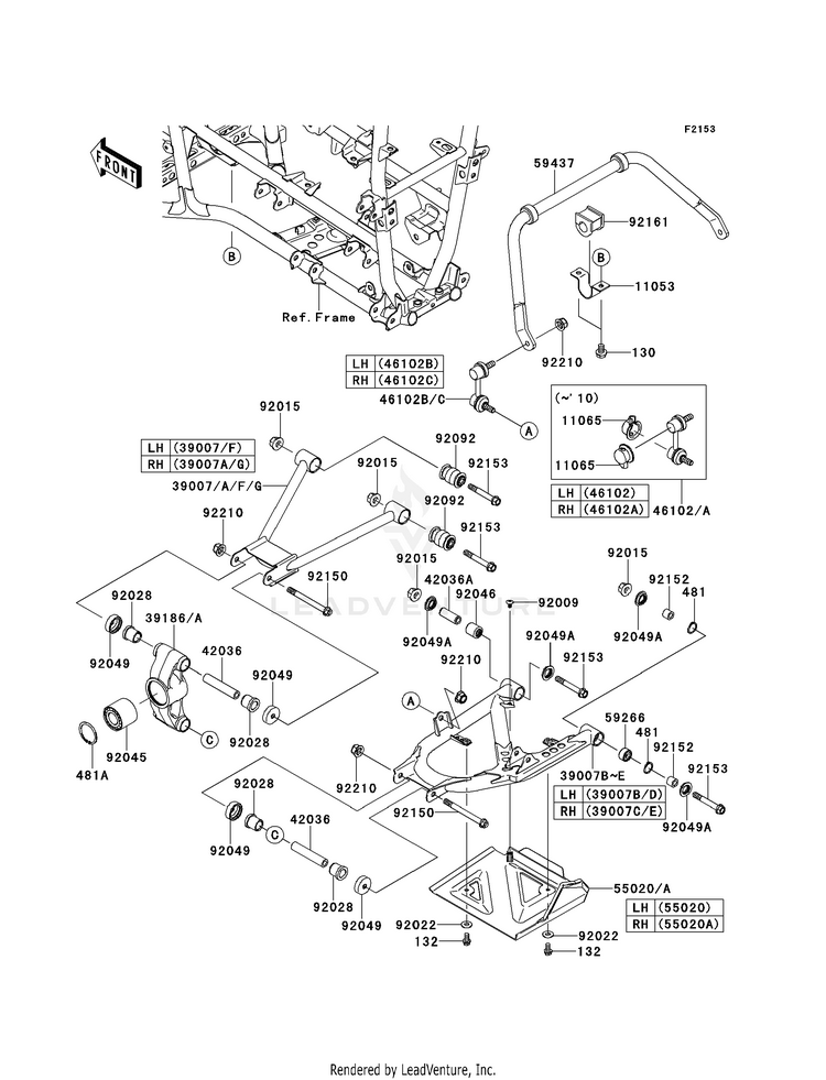 Rear Suspension KVF750D8F Brute Force 750 4x4i (2008) Schematic