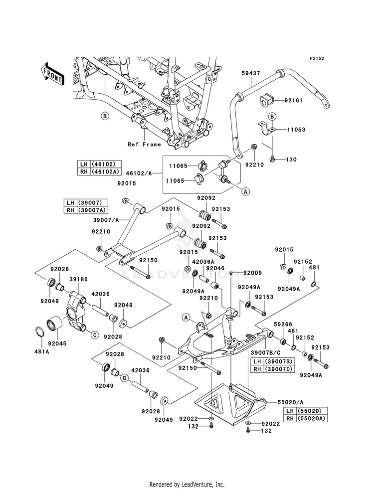 Rear Suspension KVF750E8F Brute Force 750 4x4i Hardwoods Green HD (2008) Schematic