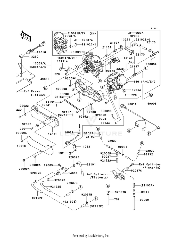 Carburetor KVF650G8F Brute Force 650 4x4i Hardwoods Green HD (2008) Schematic