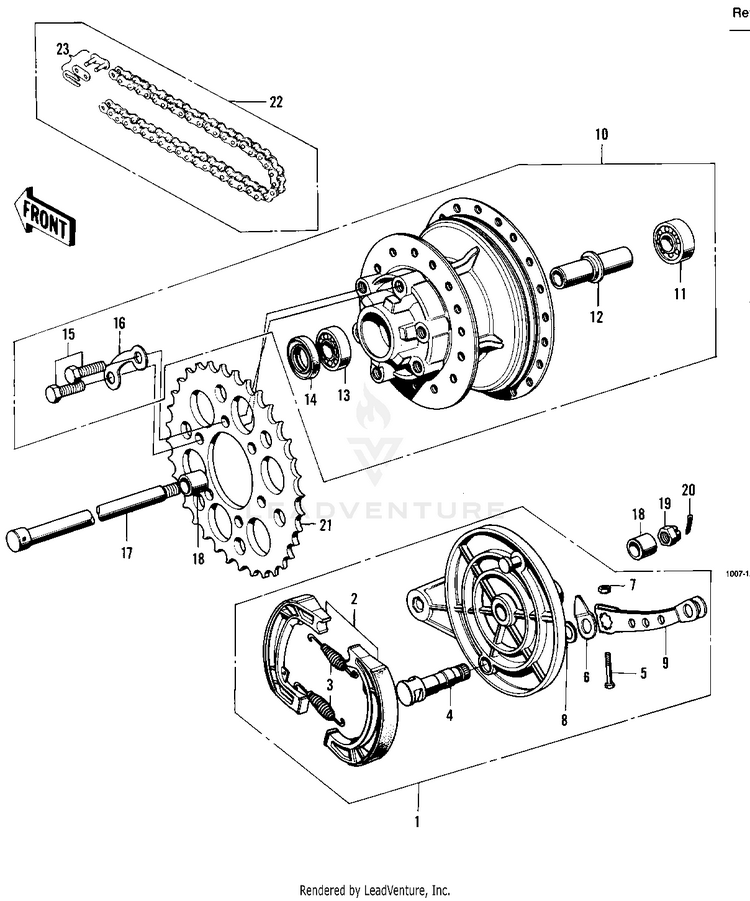 Rear Hub/Brake/Chain ('74-'75 F9-B/F9-C Schematic