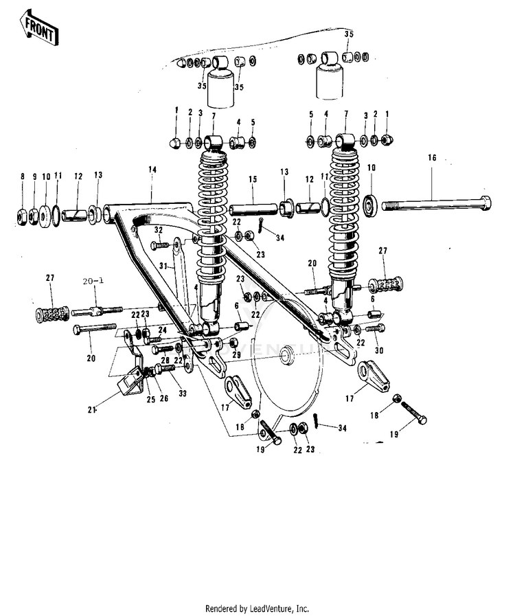 Swing Arm/Shock Absorbers ('72-'73 F9/F9 Schematic
