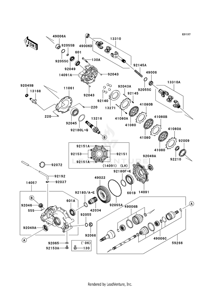 Drive Shaft-Rear KVF750A7F Brute Force 750 4x4i (2007) Schematic
