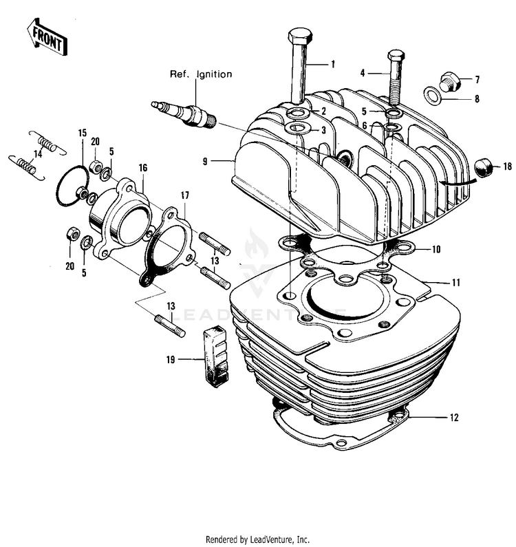 Cylinder Head/Cylinder ('72-'73 F9/F9-A Schematic