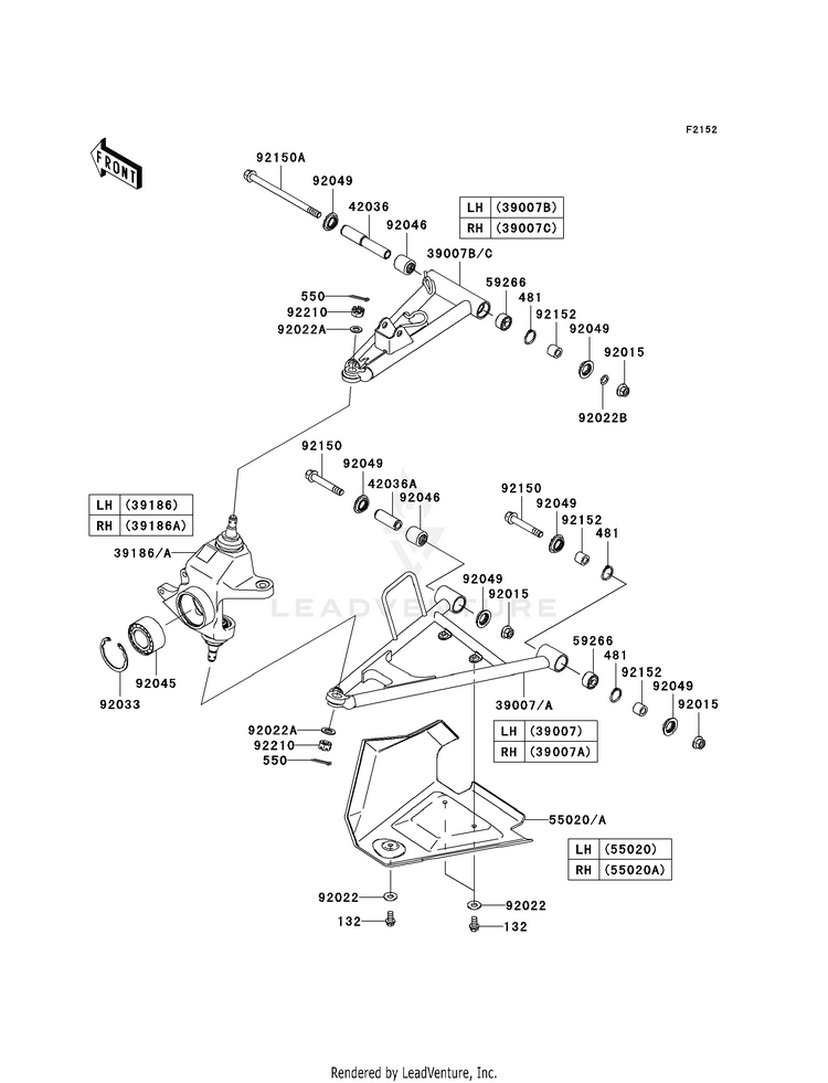 Front Suspension KVF750E8F Brute Force 750 4x4i Hardwoods Green HD (2008) Schematic