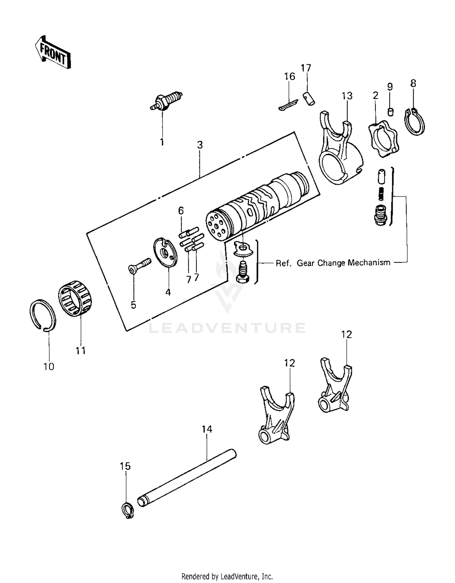 GEAR CHANGE DRUM & FORKS ('80 KZY 50-E1)