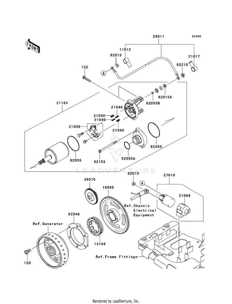 Starter Motor KVF750E8F Brute Force 750 4x4i Hardwoods Green HD (2008) Schematic