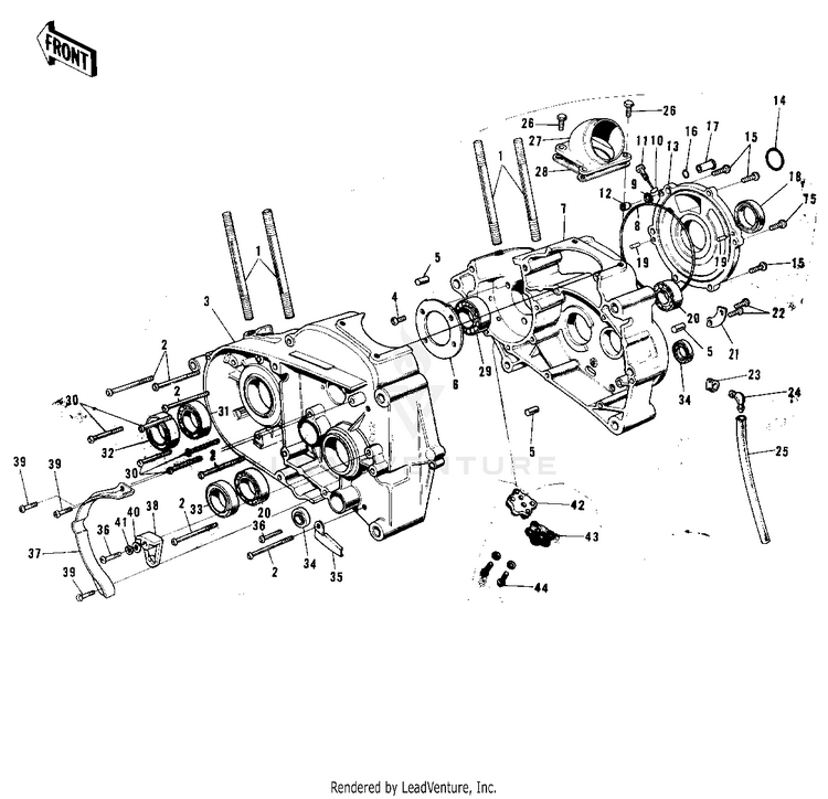Crankcase ('72-'73 F9/F9-A 350) Schematic