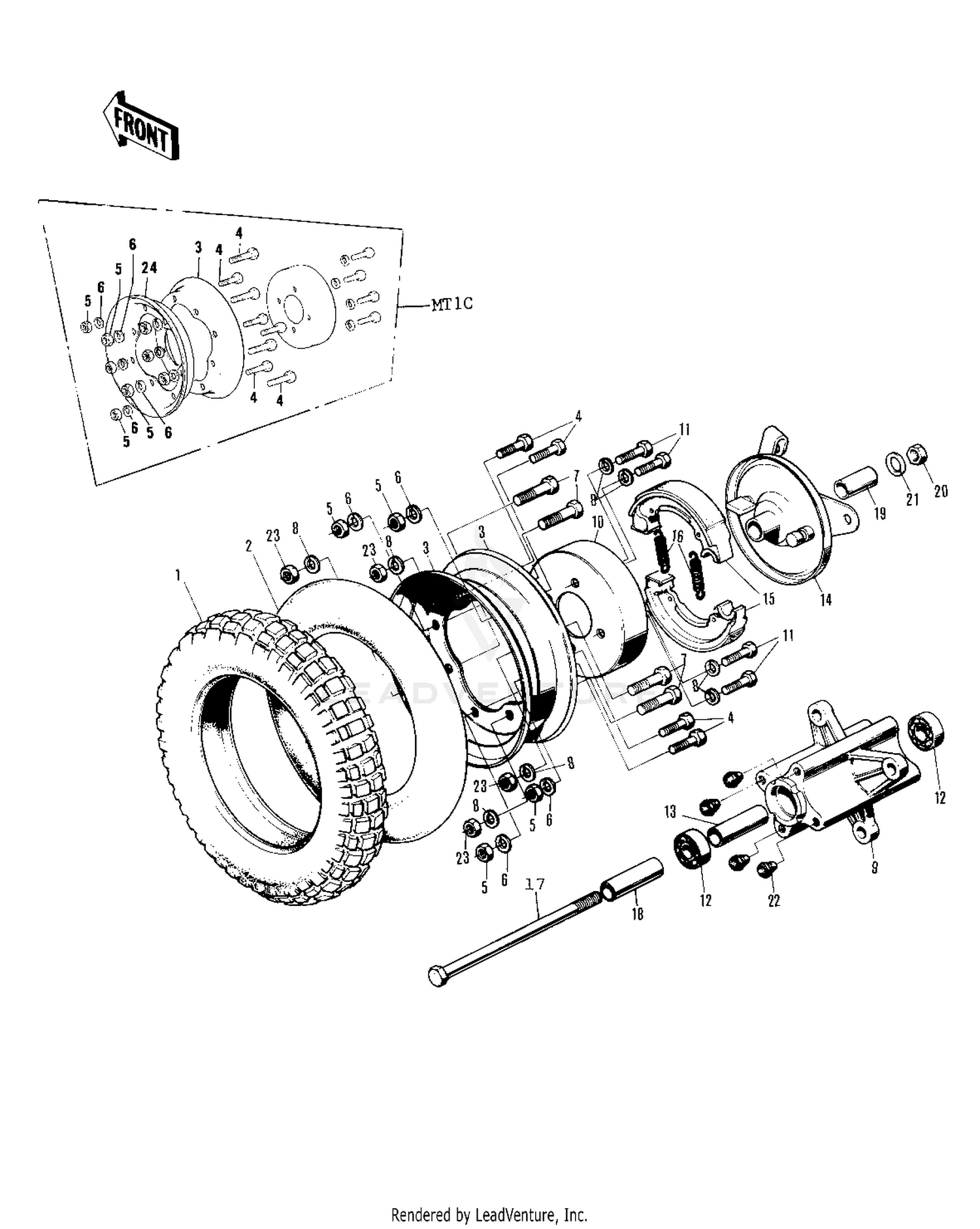 FRONT WHEEL/TIRE/HUB/BRAKE ('71-'75)