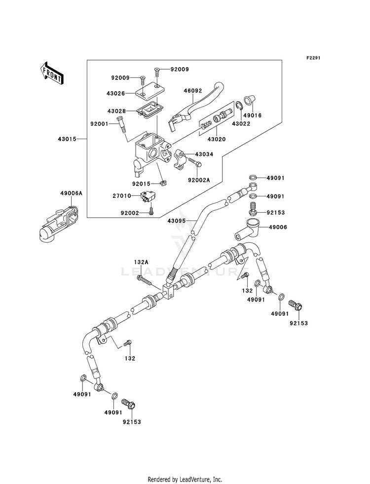 Front Master Cylinder KVF750D8F Brute Force 750 4x4i (2008) Schematic