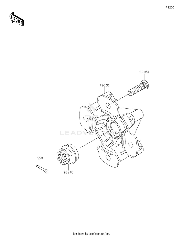 Front Hub KVF750HLF Brute Force 750 4x4i EPS Camo (2020) Schematic
