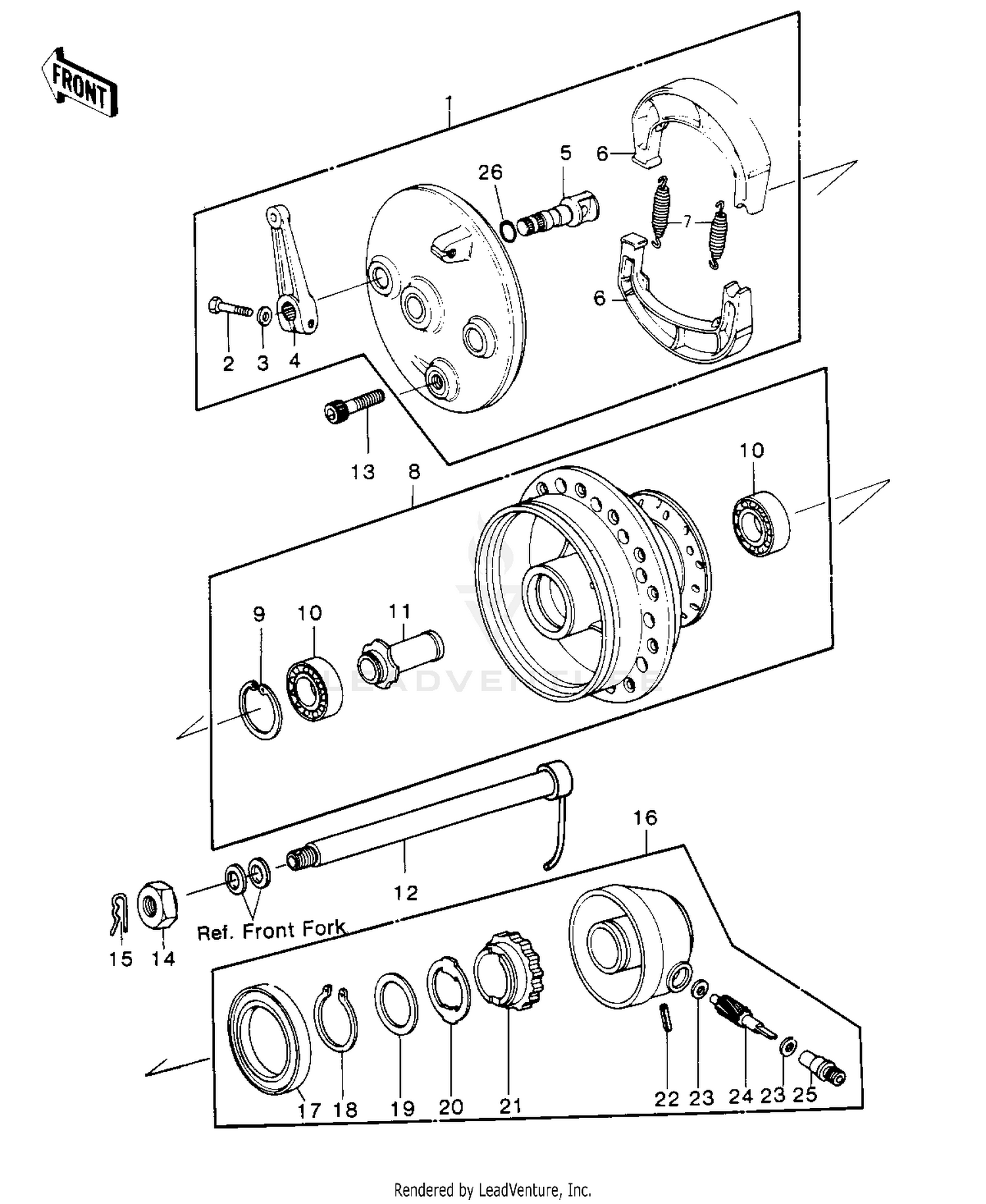 FRONT HUB/BRAKE ('81KDX250-B1)