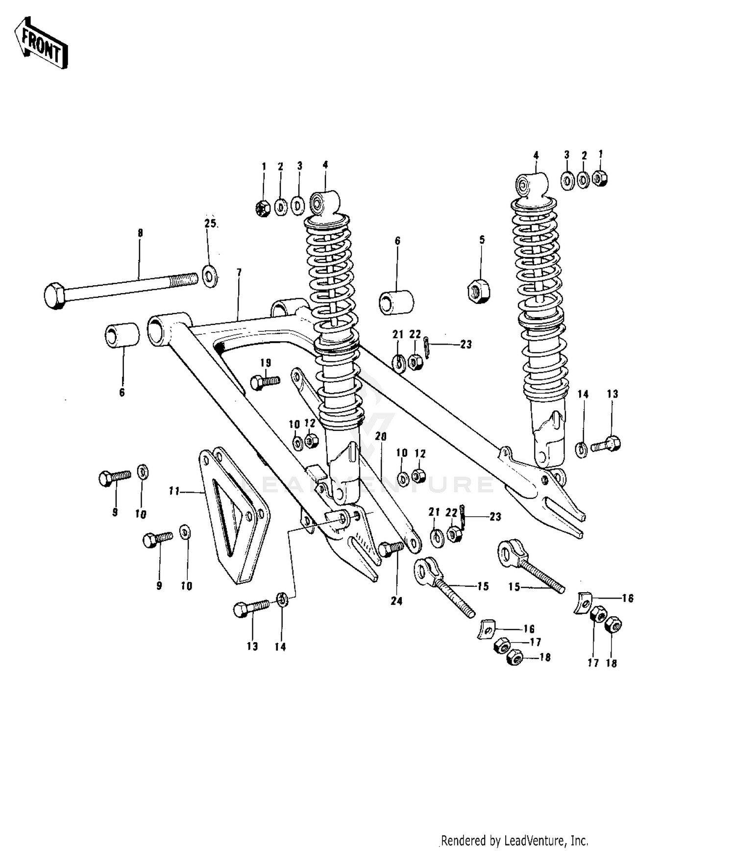 SWING ARM/SHOCK ABSORBERS ('74-'76 KX125