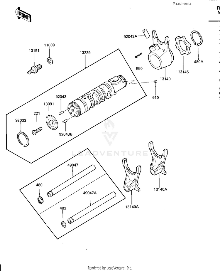 Gear Change Drum & Forks Schematic