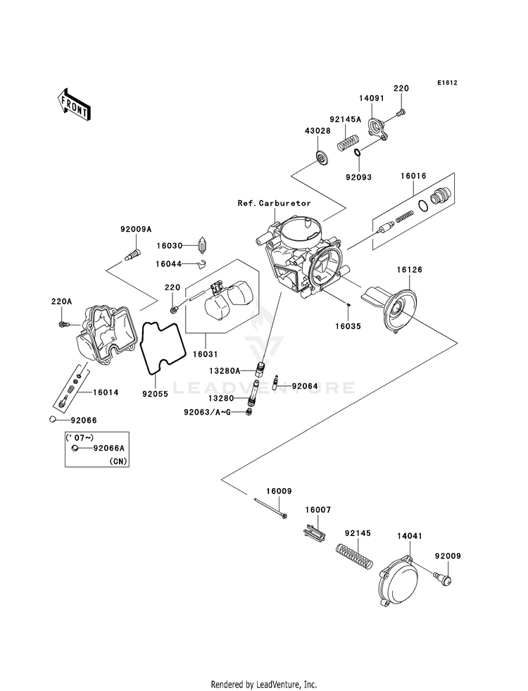 Carburetor Parts KVF650G8F Brute Force 650 4x4i Hardwoods Green HD (2008) Schematic